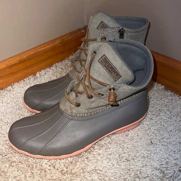 Sperry gray / peach salt water duck rain boots sz 10 - Picture 2 of 6